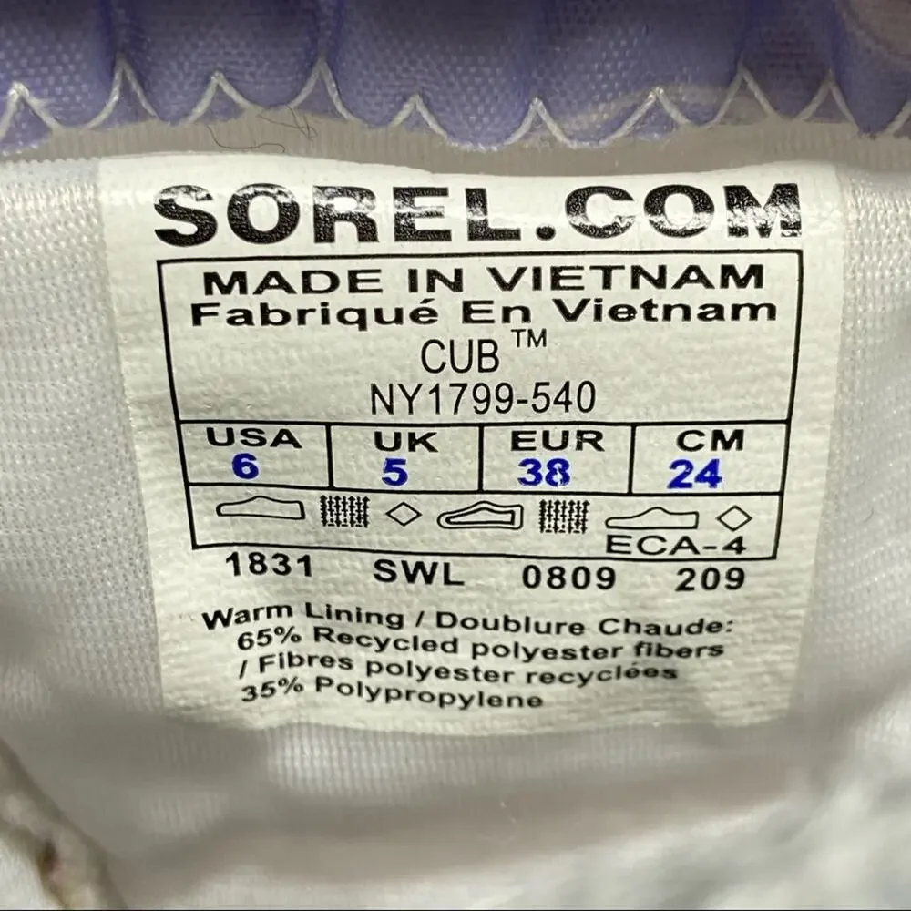 Sorel Big Kid Cub Boot Purple Sweet Pea Wild Orchid Polar Bear Snow Boots Size 6